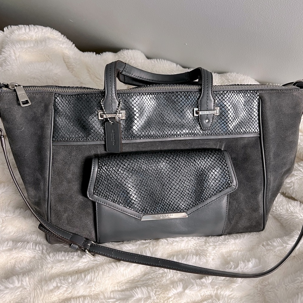 Coach gray suede leather satchel bag. This bag is absolutely gorgeous!